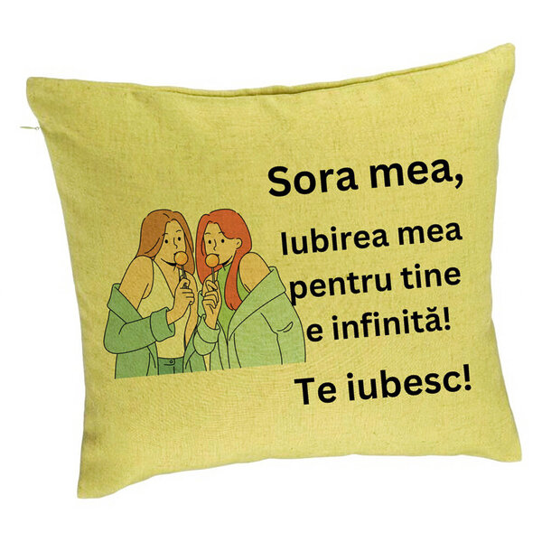 Perna Decorativa Sora mea 14, 40x40 cm, Verde, Husa Detasabila, Burduf 5 Perna Decorativa Sora mea 14