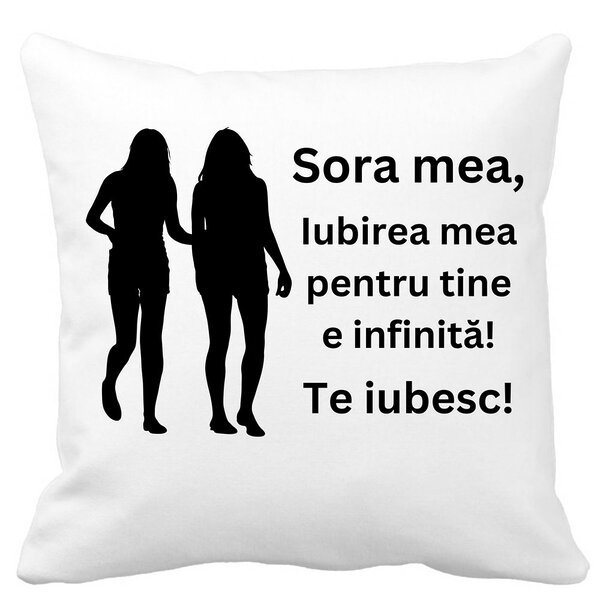 Perna Decorativa Sora mea 15, 40x40 cm, Alba, Mata, Husa Detasabila, Burduf 3 Perna Decorativa Sora mea 15