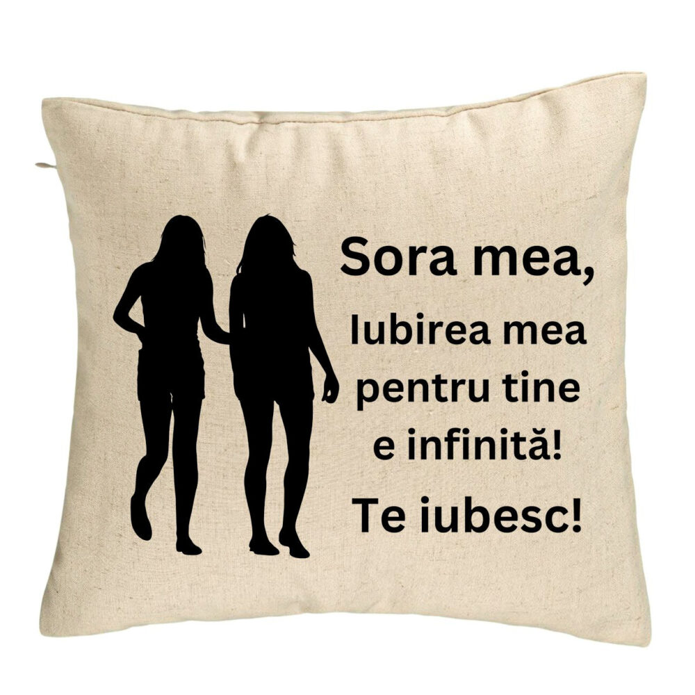 Perna Decorativa Sora mea 15, 40x40 cm, Bej, Husa Detasabila, Burduf 5 Perna Decorativa Sora mea 15