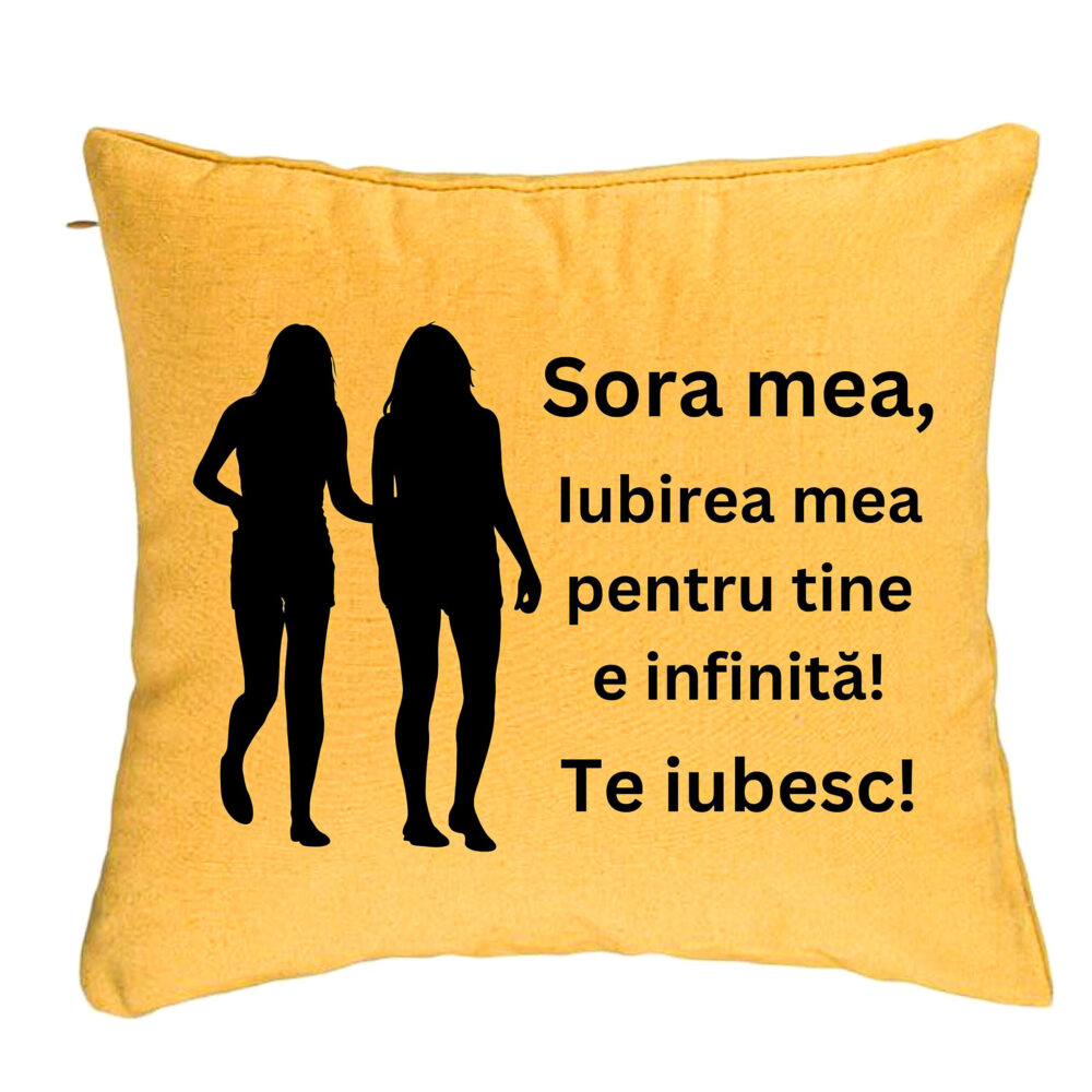 Perna Decorativa Sora mea 15, 40x40 cm, Galben, Husa Detasabila, Burduf 5 Perna Decorativa Sora mea 15