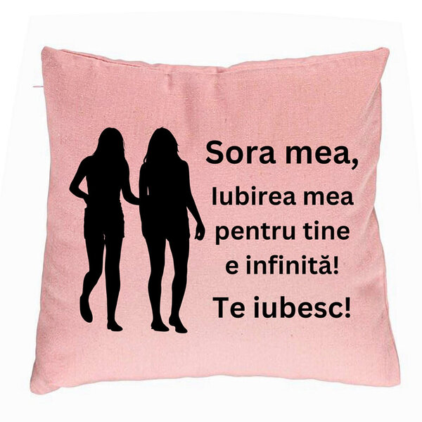 Perna Decorativa Sora mea 15, 40x40 cm, Roz, Husa Detasabila, Burduf 5 Perna Decorativa Sora mea 15