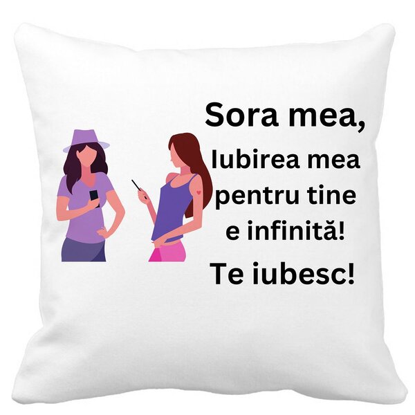 Perna Decorativa Sora mea 16, 40x40 cm, Alba, Mata, Husa Detasabila, Burduf 3 Perna Decorativa Sora mea 16