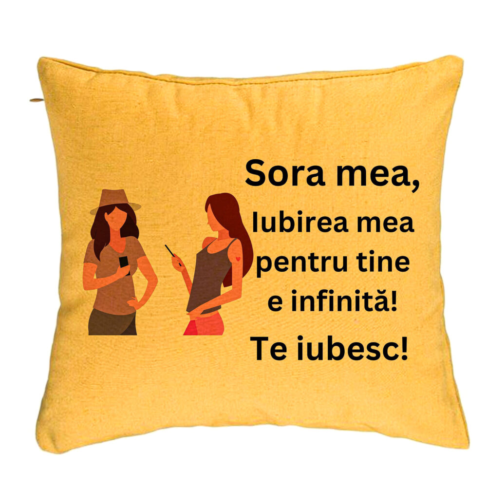 Perna Decorativa Sora mea 16, 40x40 cm, Galben, Husa Detasabila, Burduf 5 Perna Decorativa Sora mea 16