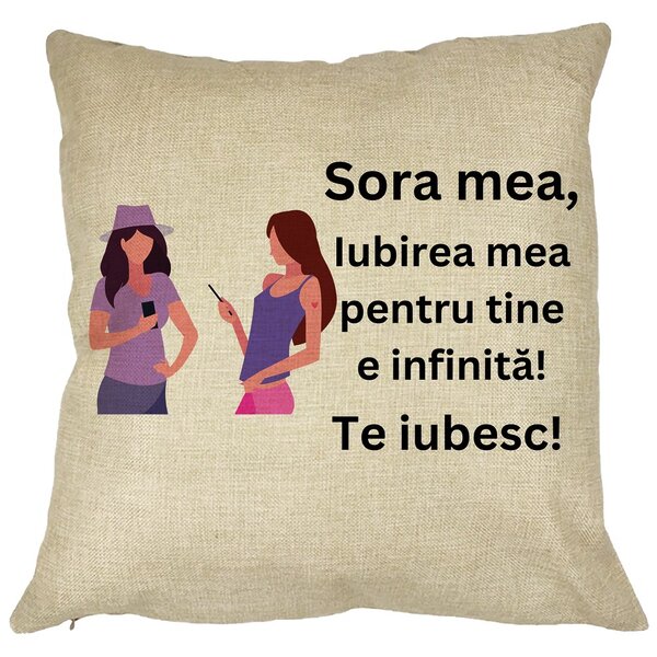 Perna Decorativa Sora mea 16, 40x40 cm, Husa Detasabila, Burduf 11 Perna Decorativa Sora mea 16