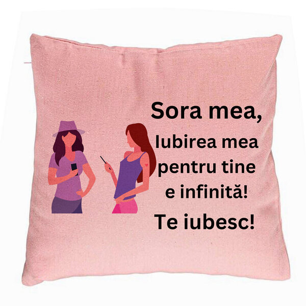 Perna Decorativa Sora mea 16, 40x40 cm, Roz, Husa Detasabila, Burduf 5 Perna Decorativa Sora mea 16