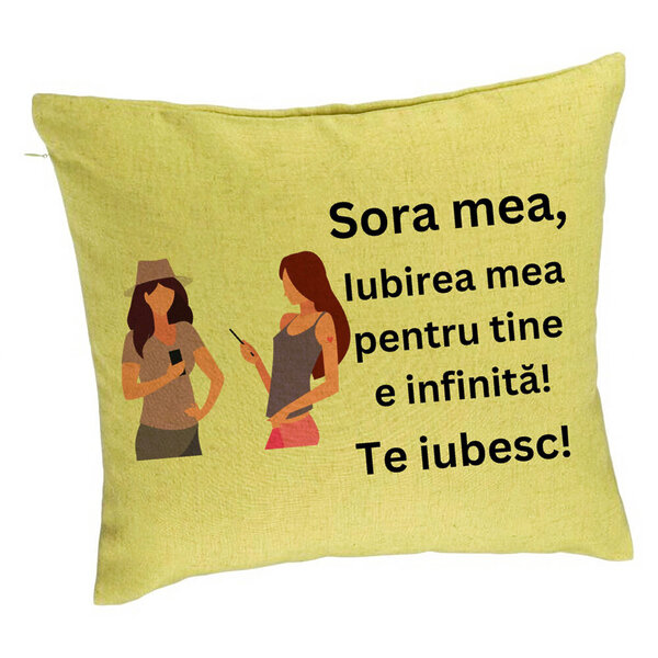 Perna Decorativa Sora mea 16, 40x40 cm, Verde, Husa Detasabila, Burduf 5 Perna Decorativa Sora mea 16