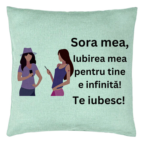 Perna Decorativa Sora mea 16, 40x40 cm, Verde Menta, Husa Detasabila, Burduf 5 Perna Decorativa Sora mea 16