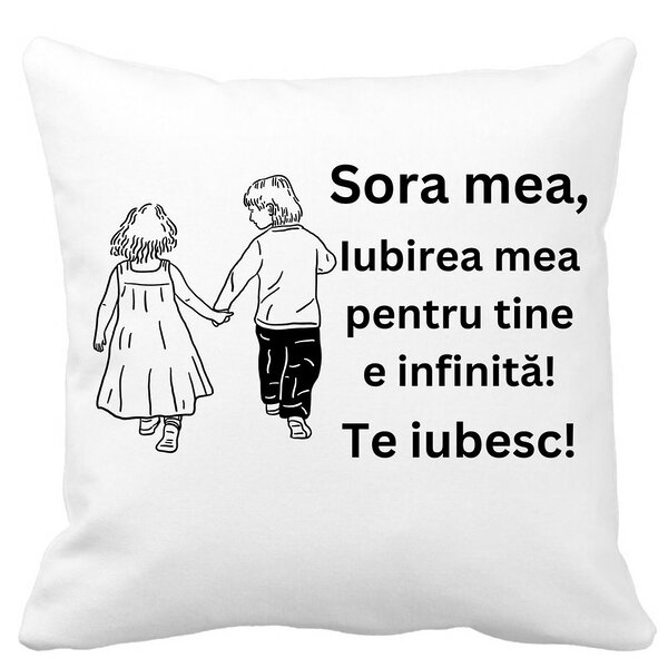 Perna Decorativa Sora mea 17, 40x40 cm, Alba, Mata, Husa Detasabila, Burduf 3 Perna Decorativa Sora mea 17