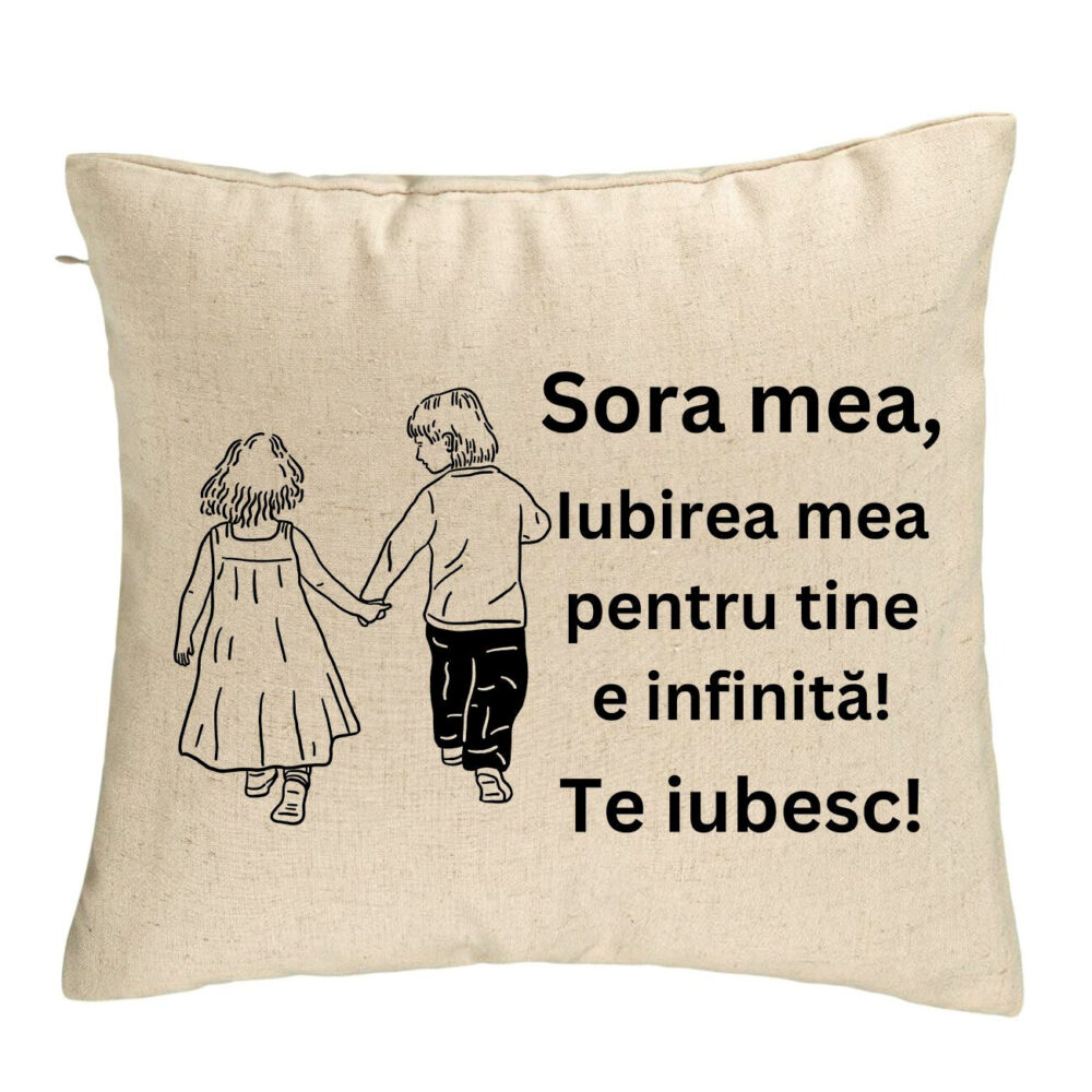 Perna Decorativa Sora mea 17, 40x40 cm, Bej, Husa Detasabila, Burduf 5 Perna Decorativa Sora mea 17