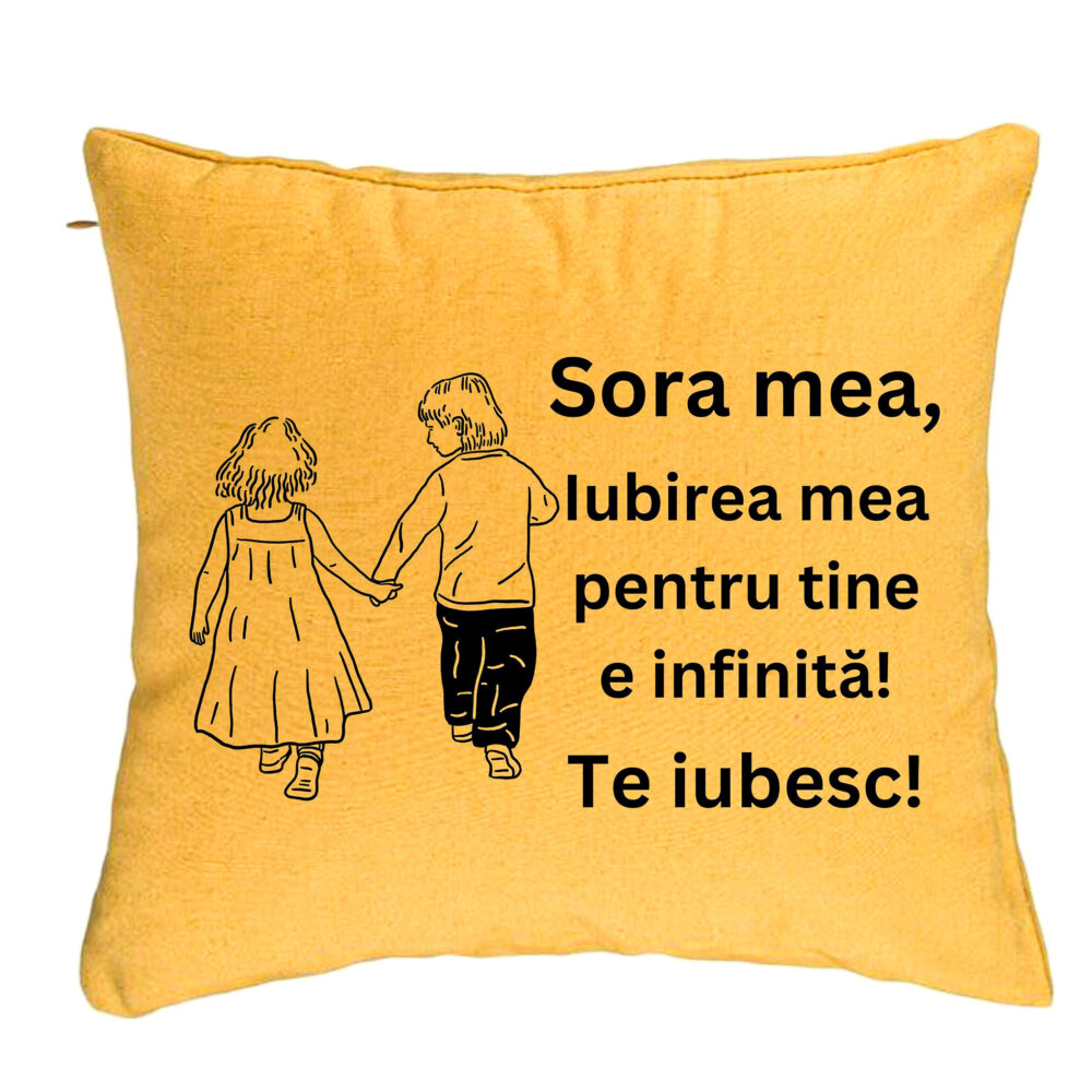 Perna Decorativa Sora mea 17, 40x40 cm, Galben, Husa Detasabila, Burduf 5 Perna Decorativa Sora mea 17