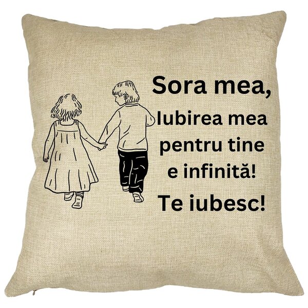 Perna Decorativa Sora mea 17, 40x40 cm, Husa Detasabila, Burduf 11 Perna Decorativa Sora mea 17