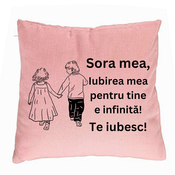 Perna Decorativa Sora mea 17, 40x40 cm, Roz, Husa Detasabila, Burduf 5 Perna Decorativa Sora mea 17