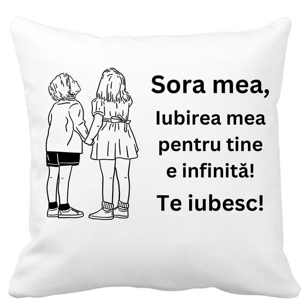 Perna Decorativa Sora mea 18, 40x40 cm, Alba, Mata, Husa Detasabila, Burduf 3 Perna Decorativa Sora mea 18