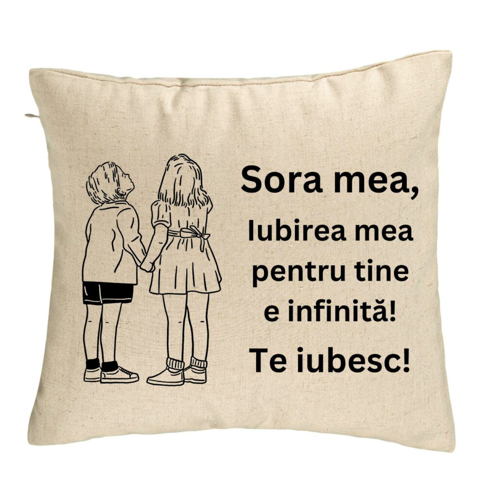 Perna Decorativa Sora mea 18, 40x40 cm, Bej, Husa Detasabila, Burduf 5 Perna Decorativa Sora mea 18