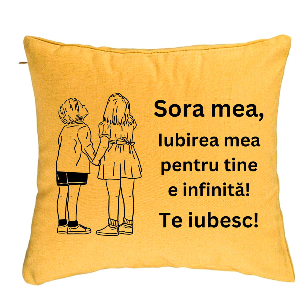 Perna Decorativa Sora mea 18, 40x40 cm, Galben, Husa Detasabila, Burduf 5 Perna Decorativa Sora mea 18