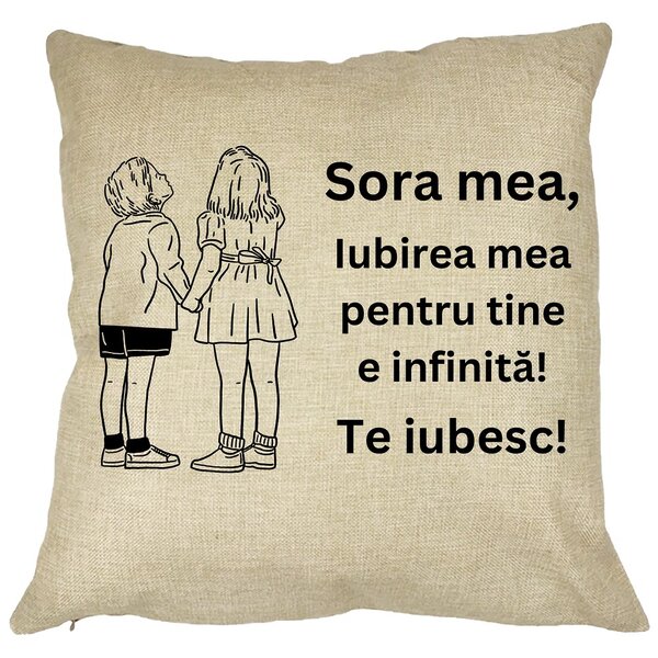 Perna Decorativa Sora mea 18, 40x40 cm, Husa Detasabila, Burduf 11 Perna Decorativa Sora mea 18