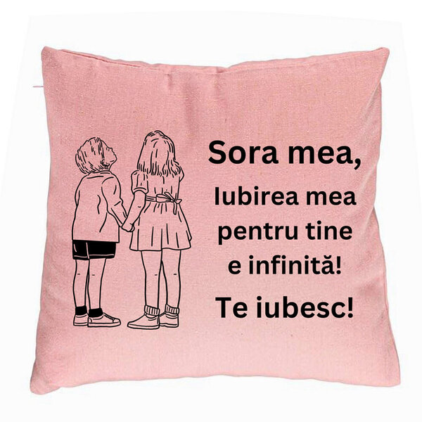 Perna Decorativa Sora mea 18, 40x40 cm, Roz, Husa Detasabila, Burduf 5 Perna Decorativa Sora mea 18