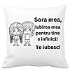Perna Decorativa Sora mea 19, 40x40 cm, Alba, Mata, Husa Detasabila, Burduf 4 Perna Decorativa Sora mea 19