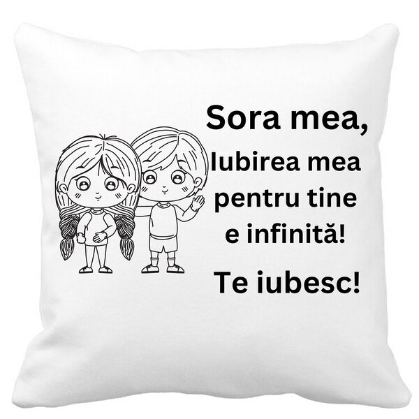 Perna Decorativa Sora mea 19, 40x40 cm, Alba, Mata, Husa Detasabila, Burduf 3 Perna Decorativa Sora mea 19