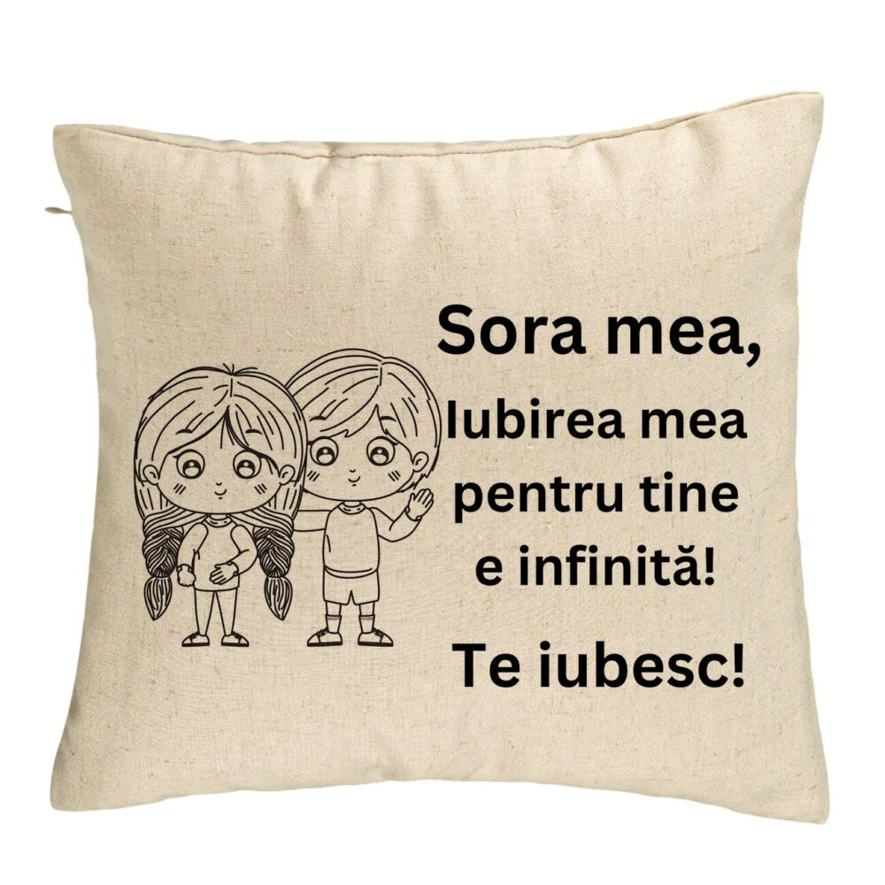 Perna Decorativa Sora mea 19, 40x40 cm, Bej, Husa Detasabila, Burduf 5 Perna Decorativa Sora mea 19