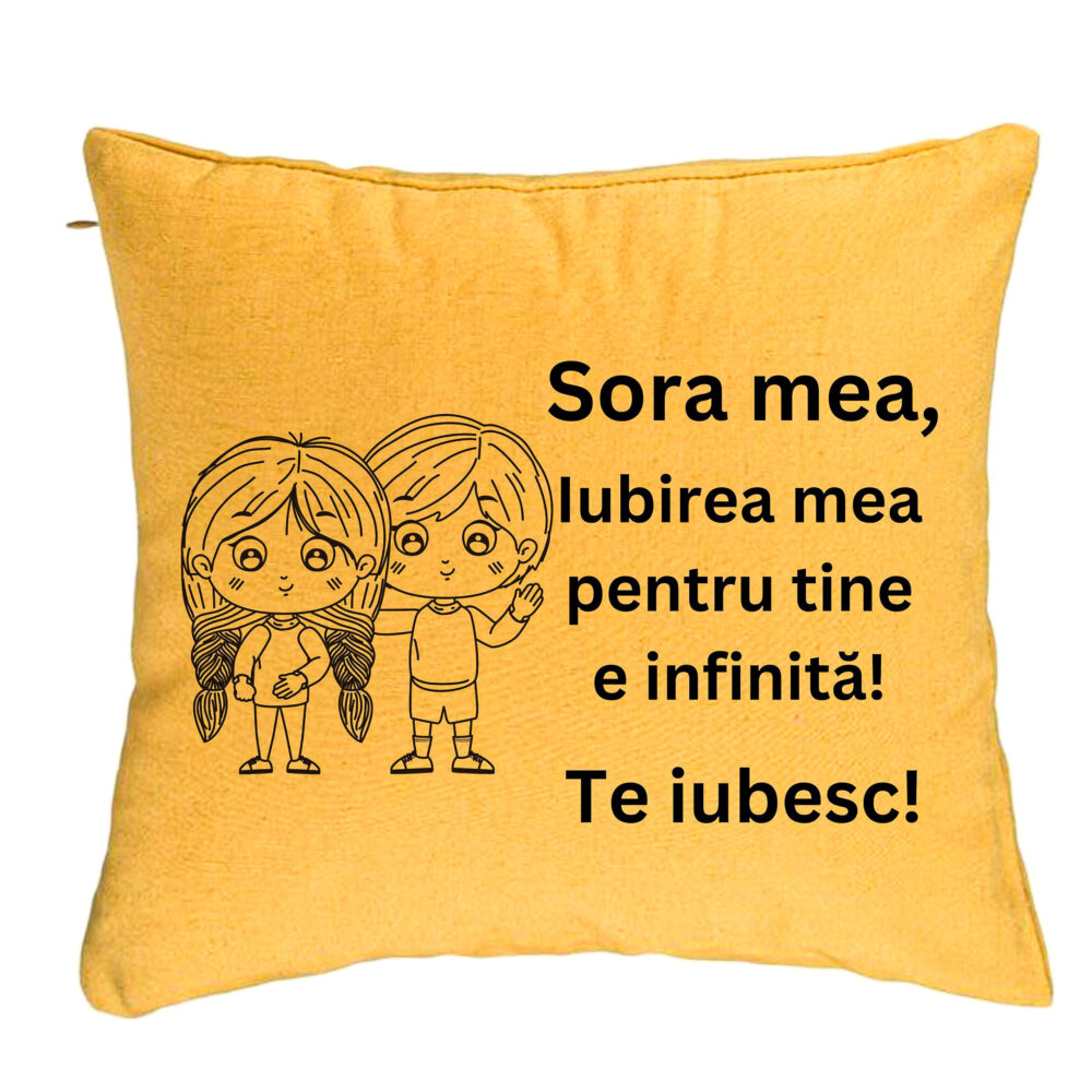 Perna Decorativa Sora mea 19, 40x40 cm, Galben, Husa Detasabila, Burduf 5 Perna Decorativa Sora mea 19