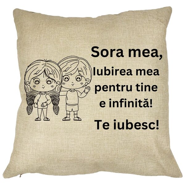 Perna Decorativa Sora mea 19, 40x40 cm, Husa Detasabila, Burduf 11 Perna Decorativa Sora mea 19