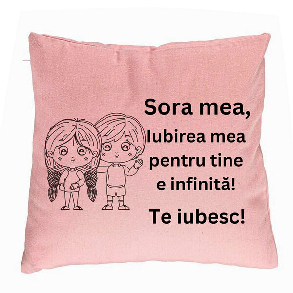 Perna Decorativa Sora mea 19, 40x40 cm, Roz, Husa Detasabila, Burduf 5 Perna Decorativa Sora mea 19