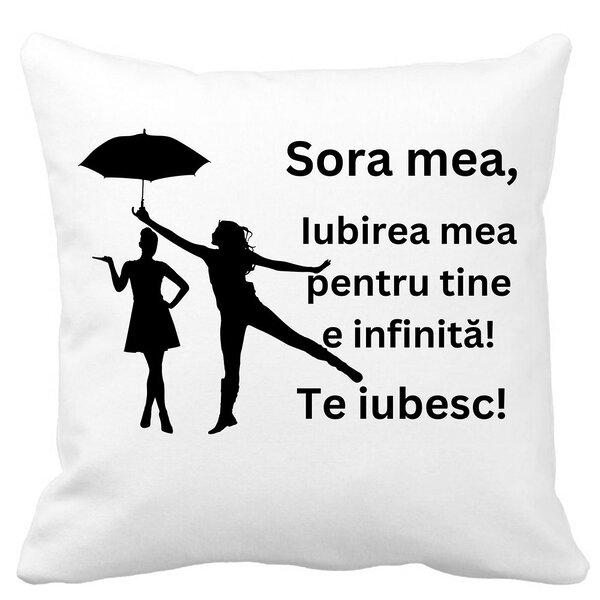 Perna Decorativa Sora mea 2, 40x40 cm, Alba, Mata, Husa Detasabila, Burduf 3 Perna Decorativa Sora mea 2