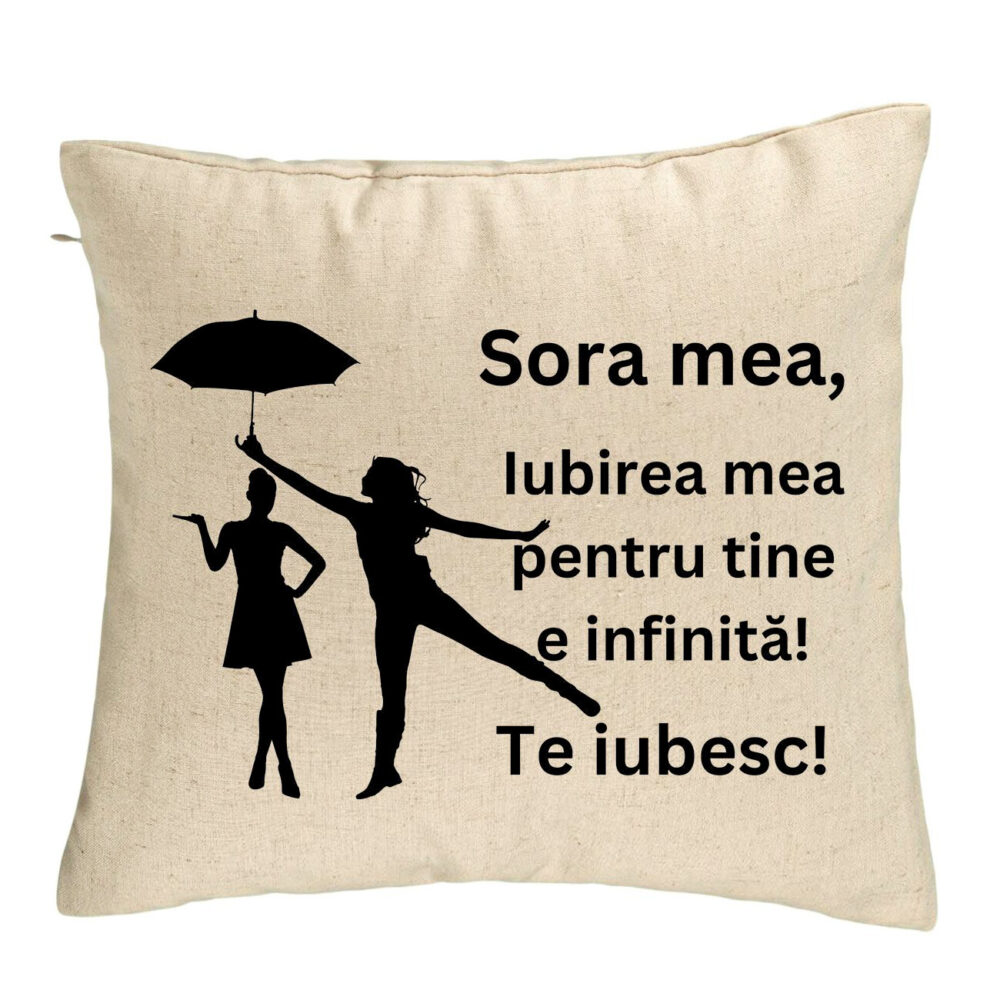 Perna Decorativa Sora mea 2, 40x40 cm, Bej, Husa Detasabila, Burduf 5 Perna Decorativa Sora mea 2
