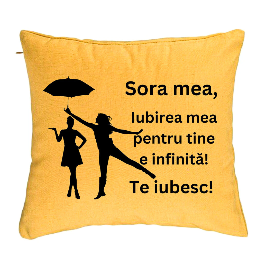 Perna Decorativa Sora mea 2, 40x40 cm, Galben, Husa Detasabila, Burduf 5 Perna Decorativa Sora mea 2