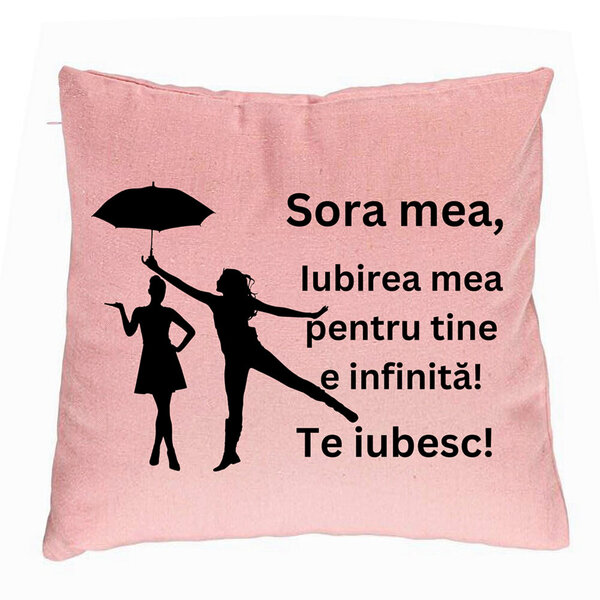 Perna Decorativa Sora mea 2, 40x40 cm, Roz, Husa Detasabila, Burduf 5 Perna Decorativa Sora mea 2