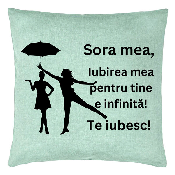 Perna Decorativa Sora mea 2, 40x40 cm, Verde Menta, Husa Detasabila, Burduf 5 Perna Decorativa Sora mea 2