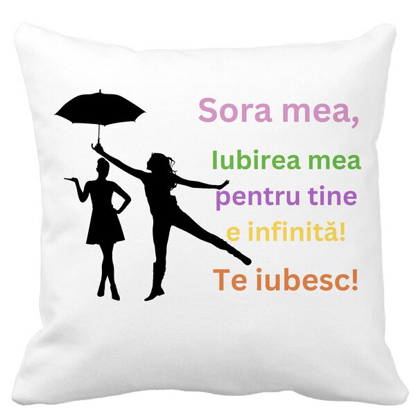 Perna Decorativa Sora mea 3, 40x40 cm, Alba, Mata, Husa Detasabila, Burduf 3 Perna Decorativa Sora mea 3