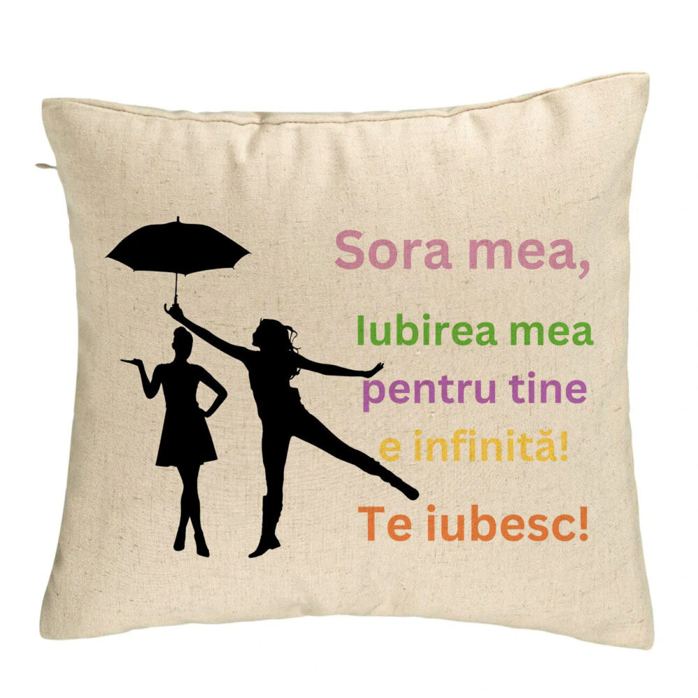 Perna Decorativa Sora mea 3, 40x40 cm, Bej, Husa Detasabila, Burduf 5 Perna Decorativa Sora mea 3