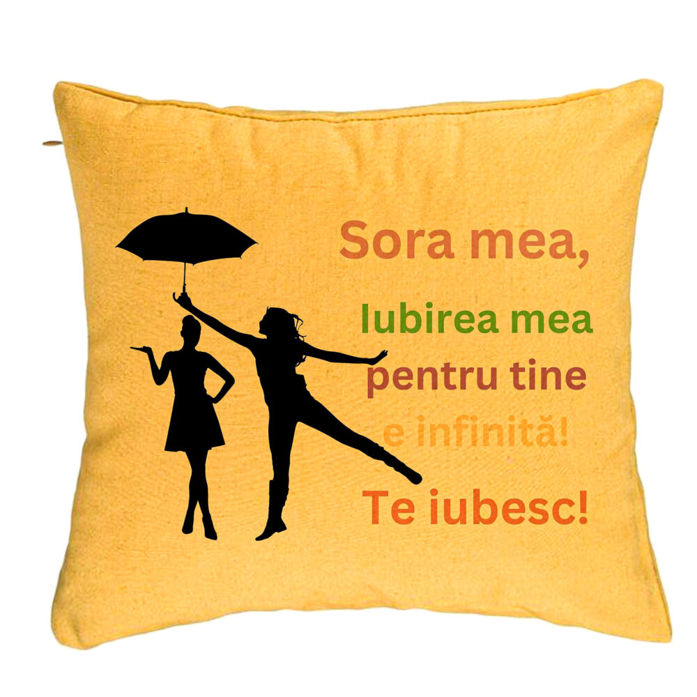 Perna Decorativa Sora mea 3, 40x40 cm, Galben, Husa Detasabila, Burduf 5 Perna Decorativa Sora mea 3
