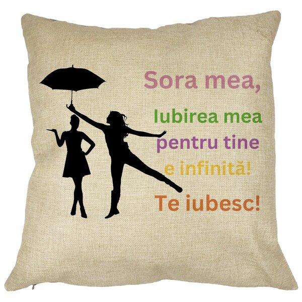 Perna Decorativa Sora mea 3, 40x40 cm, Husa Detasabila, Burduf 11 Perna Decorativa Sora mea 3