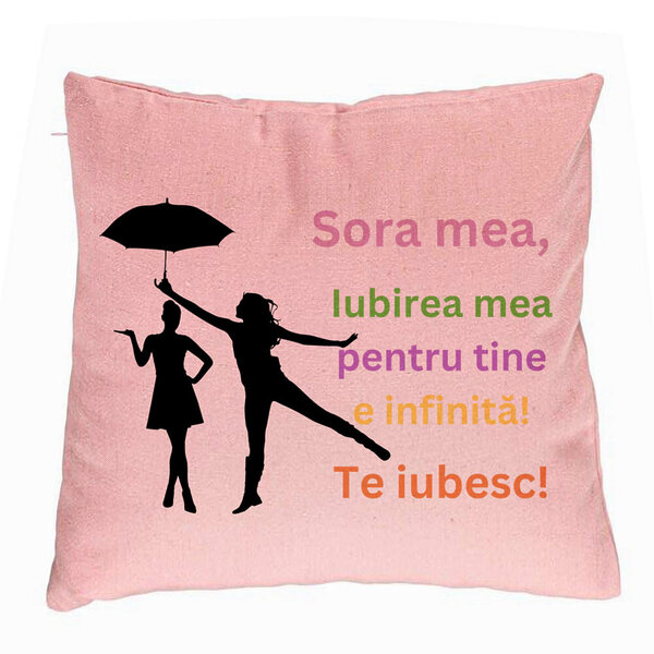 Perna Decorativa Sora mea 3, 40x40 cm, Roz, Husa Detasabila, Burduf 5 Perna Decorativa Sora mea 3