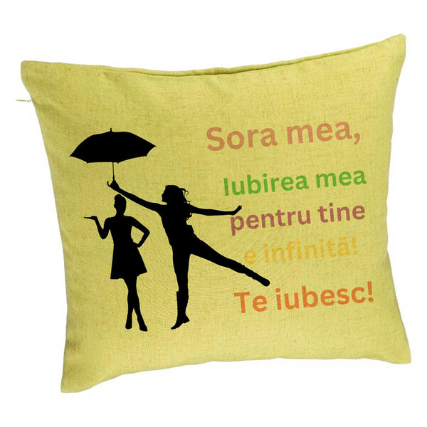 Perna Decorativa Sora mea 3, 40x40 cm, Verde, Husa Detasabila, Burduf 5 Perna Decorativa Sora mea 3