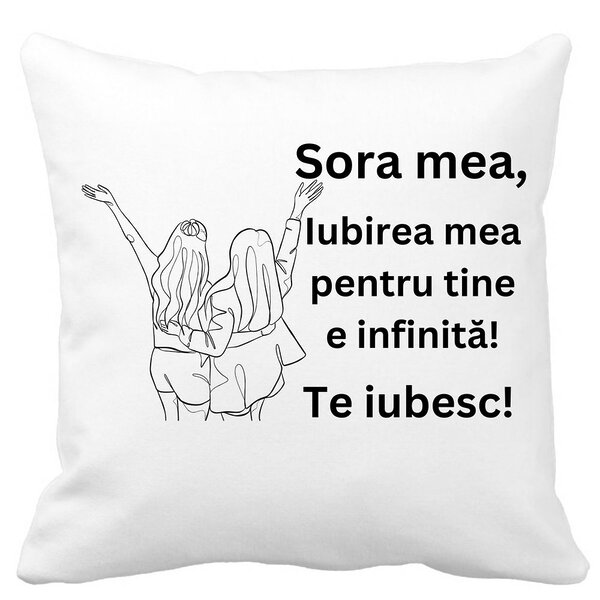 Perna Decorativa Sora mea 5, 40x40 cm, Alba, Mata, Husa Detasabila, Burduf 3 Perna Decorativa Sora mea 5