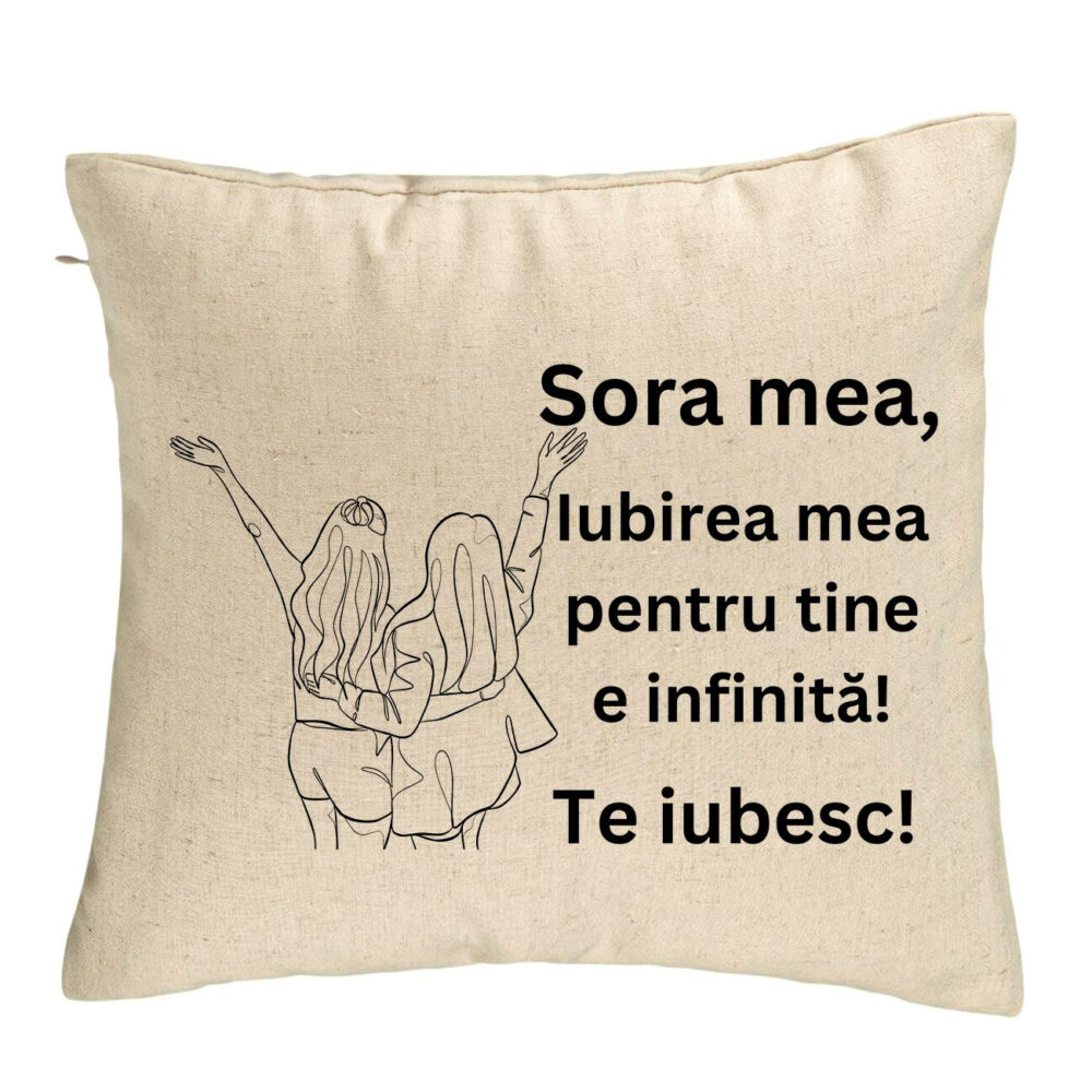 Perna Decorativa Sora mea 5, 40x40 cm, Bej, Husa Detasabila, Burduf 5 Perna Decorativa Sora mea 5