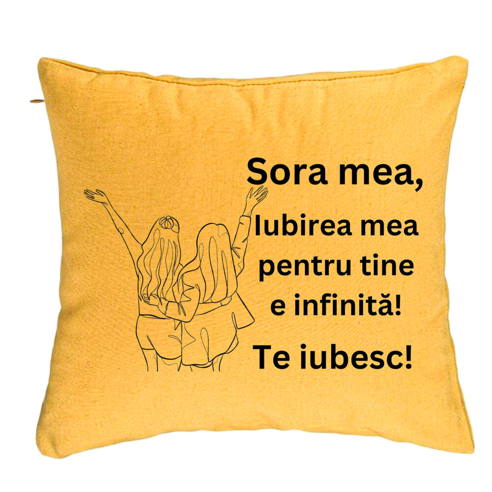 Perna Decorativa Sora mea 5, 40x40 cm, Galben, Husa Detasabila, Burduf 5 Perna Decorativa Sora mea 5