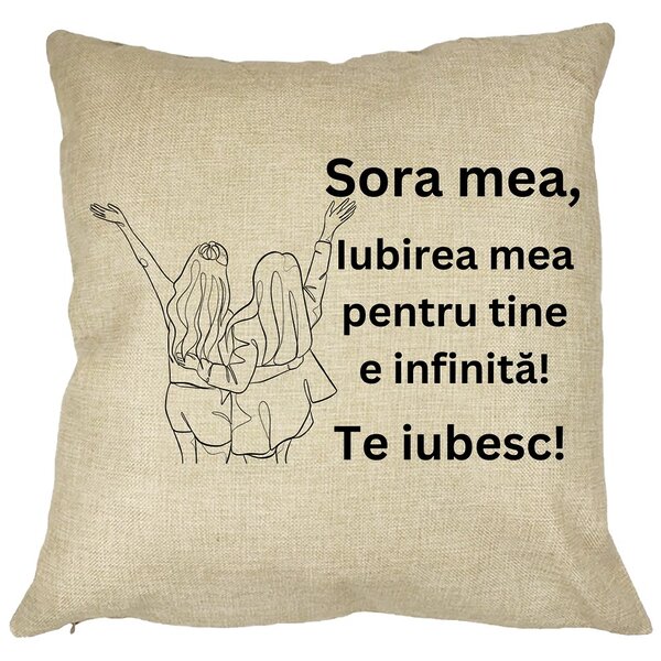 Perna Decorativa Sora mea 5, 40x40 cm, Husa Detasabila, Burduf 11 Perna Decorativa Sora mea 5