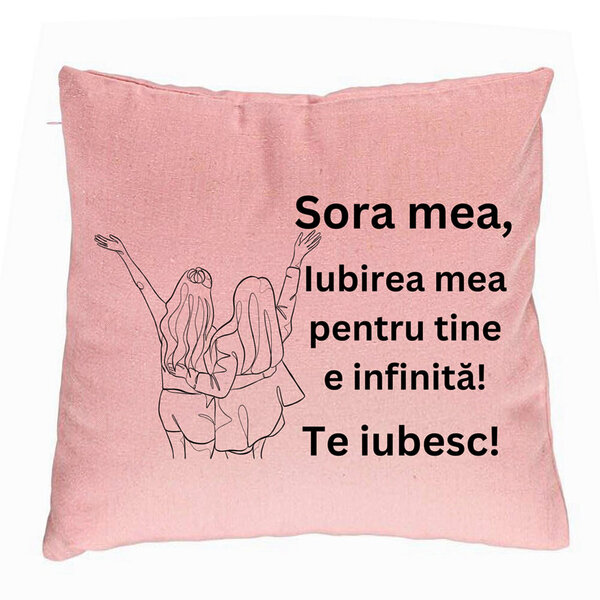 Perna Decorativa Sora mea 5, 40x40 cm, Roz, Husa Detasabila, Burduf 5 Perna Decorativa Sora mea 5