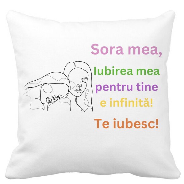 Perna Decorativa Sora mea 6, 40x40 cm, Alba, Mata, Husa Detasabila, Burduf 3 Perna Decorativa Sora mea 6