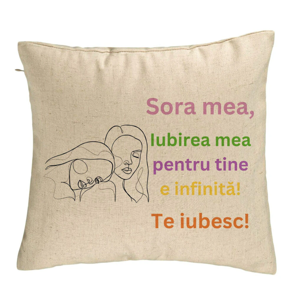 Perna Decorativa Sora mea 6, 40x40 cm, Bej, Husa Detasabila, Burduf 5 Perna Decorativa Sora mea 6