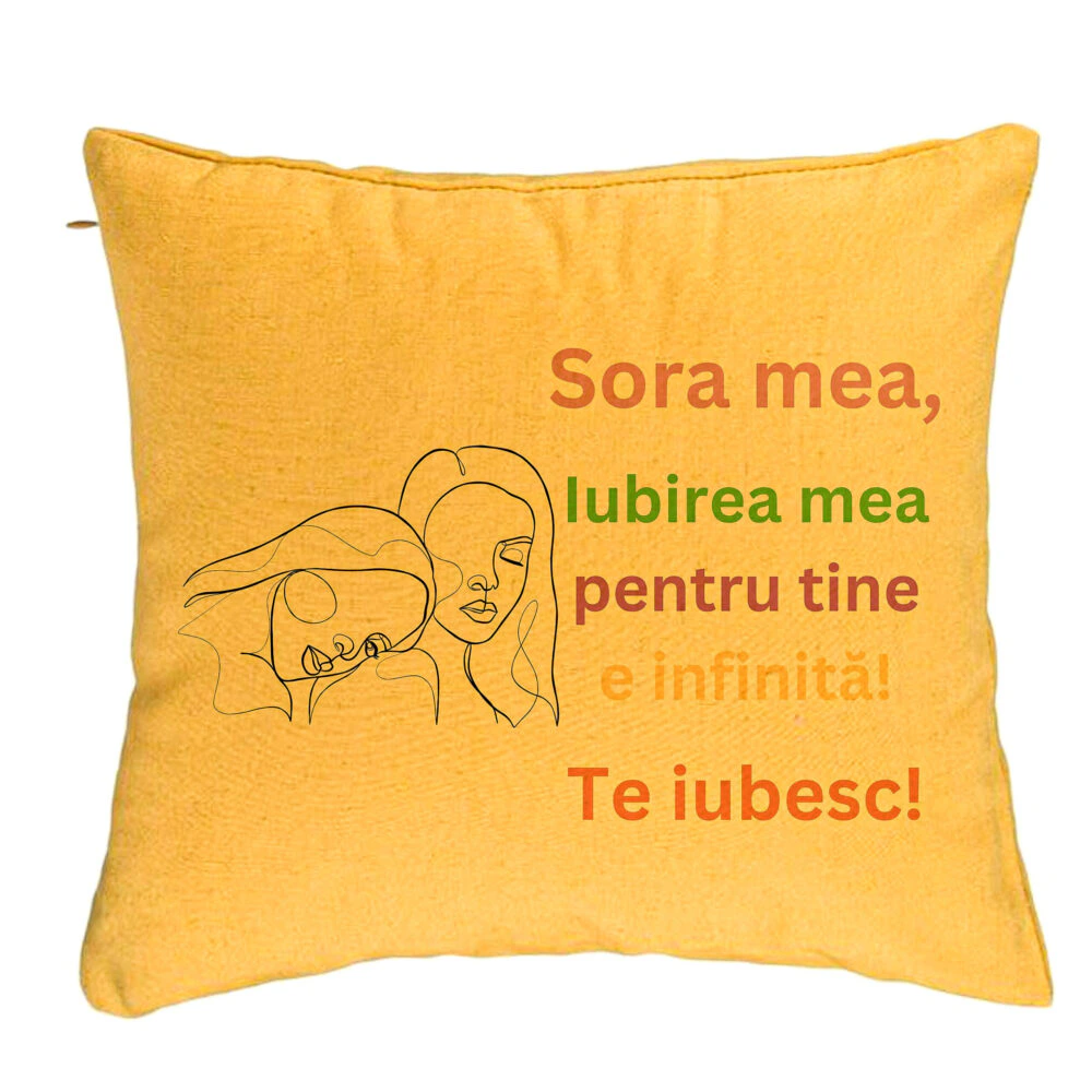 Perna Decorativa Sora mea 6, 40x40 cm, Galben, Husa Detasabila, Burduf 5 Perna Decorativa Sora mea 6