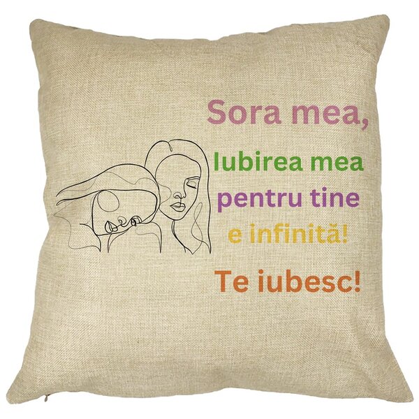 Perna Decorativa Sora mea 6, 40x40 cm, Husa Detasabila, Burduf 11 Perna Decorativa Sora mea 6