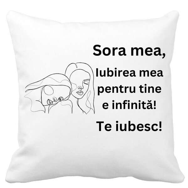 Perna Decorativa Sora mea 7, 40x40 cm, Alba, Mata, Husa Detasabila, Burduf 3 Perna Decorativa Sora mea 7