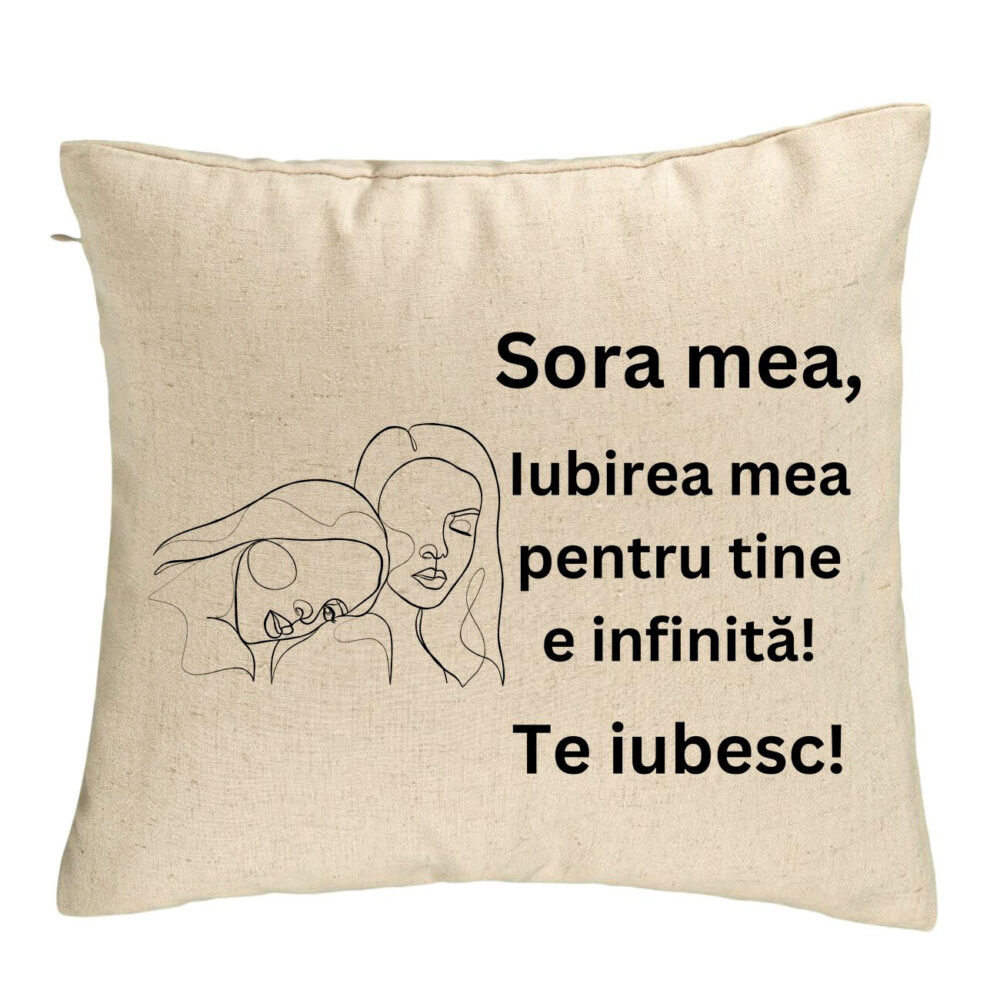 Perna Decorativa Sora mea 7, 40x40 cm, Bej, Husa Detasabila, Burduf 5 Perna Decorativa Sora mea 7