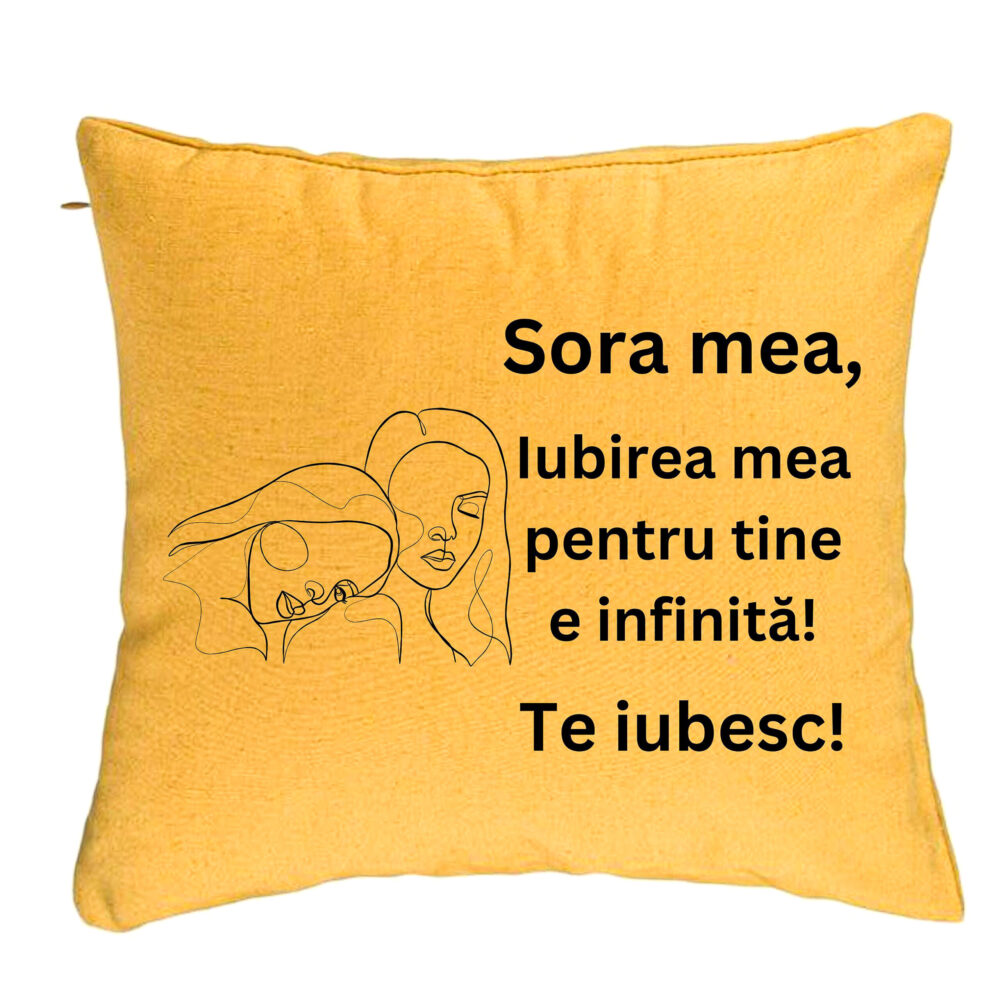 Perna Decorativa Sora mea 7, 40x40 cm, Galben, Husa Detasabila, Burduf 5 Perna Decorativa Sora mea 7